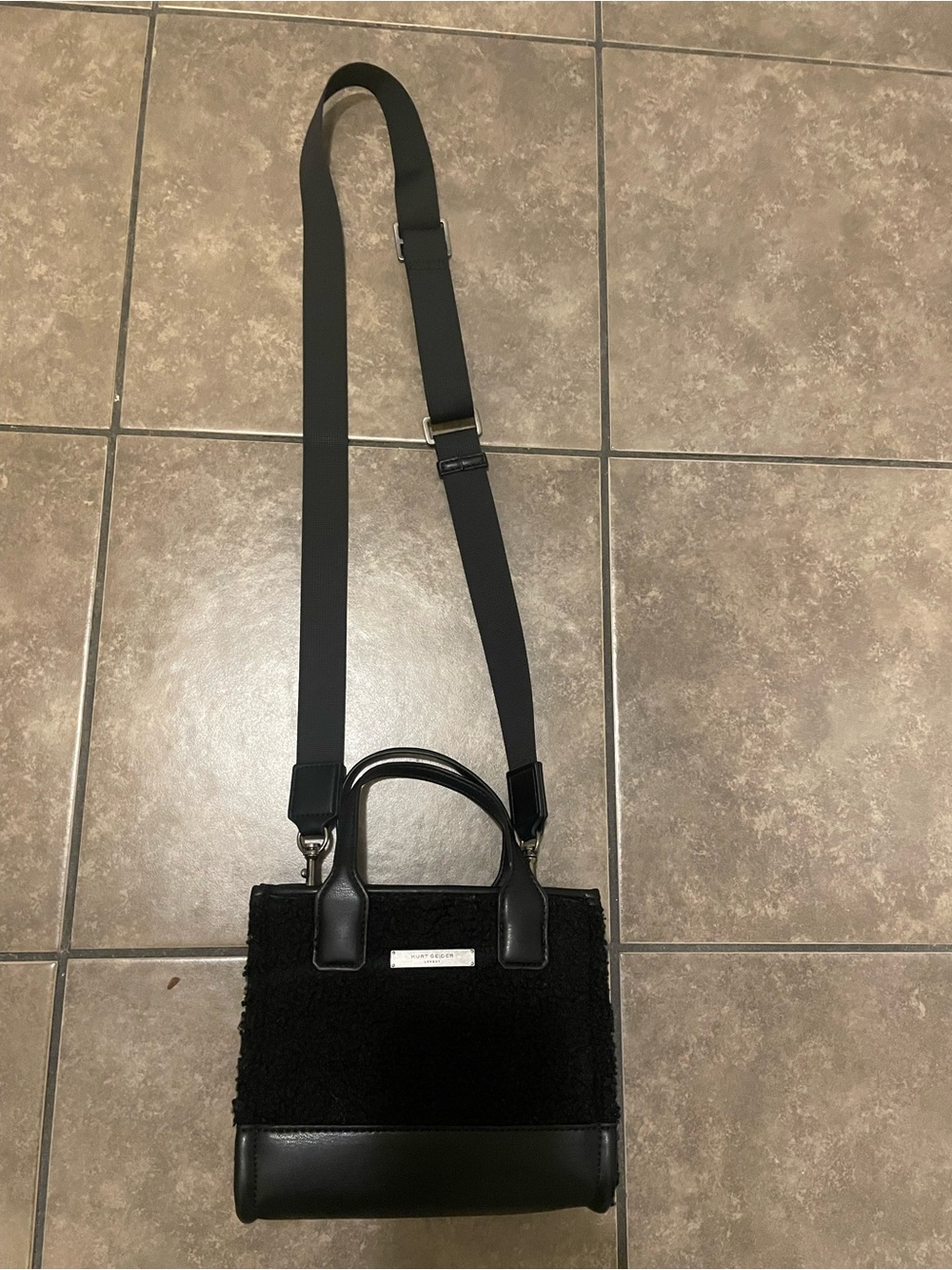 Kurt Geiger Black Textured Crossbody Bag with Top Handles